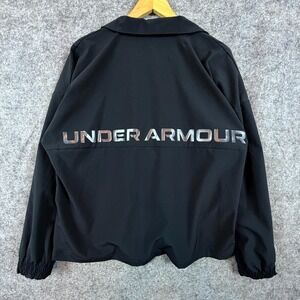 Under Armour Storm Windbreaker Jacket Womens Large Black Logo Loose Fit Stretch